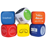 Bespoke Stress Decision Dice displaying different brands with printed labels from Total Merchandise