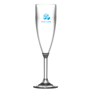 Custom-branded 6oz Reusable Plastic Champagne Flute with spot coloured logo from Total Merchandise