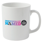 Company logo Individually Named Cambridge Mugs with staff names from Total Merchandise