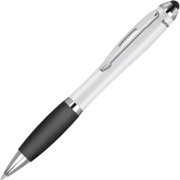 Branded Contour Antimicrobial Ballpen in silver with black grip and branding by Total Merchandise