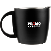 Promotional Stainless Steel Insulated Mug with Lid in black with branding by Total Merchandise