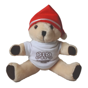 Printed 10 Inch Honey Jointed Teddy Bear with Christmas Hat and Printed T-shirt by Total Merchandise