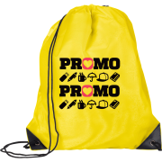 Promotional rPET Drawstring Bag in yellow colour with branding on the front by Total Merchandise