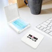 Branded Face Mask Carry Case in white colour opened and with a mask in it by Total Merchandise