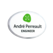 Branded Excel Staff Name Badges in white oval shape printed with your logo by Total Merchandise