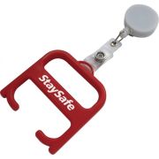 Promotional Hygiene Handle with Pull Reel in Red/White colour with branding by Total Merchandise