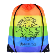 Promotional Rainbow Drawstring Bags printed with a company logo by Total Merchandise