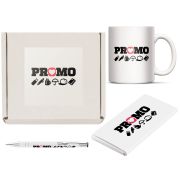 Corporate branded mug gift sets including chocolate bar and pen with your company logo