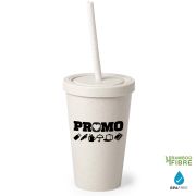 Branded Bamboo Fibre Cups With Straw in Natural colour printed with your logo by Total Merchandise
