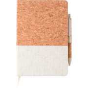 Promotional Cork & Linen Notebook and Pen Sets in Brown/White with branding by Total Merchandise