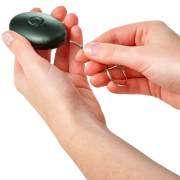 Branded keyring Personal Alarms in black with push button to activate by Total Merchandise