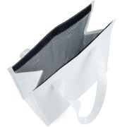 Branded Non Woven Cooler Bags in white seen opened from the top by Total Merchandise