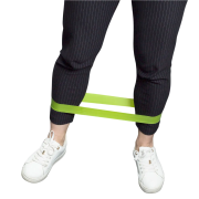 Branded resistance bands being used to exercise leg muscles from Total Merchandise