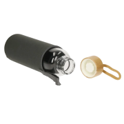 Corporate Branded Glass Bottle Inside a Grey Sleeve with Bamboo Lid from Total Merchandise