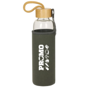 Promotional 550ml Glass Bottle with Sleeve and Bamboo Lid by Total Merchandise