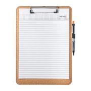 Corporate branded Cork Clipboard in light brown colour with paper clipped in by Total Merchandise