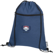 Branded Ross Recycled Drawstring Backpack in heather navy with printed design by Total Merchandise