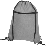Custom printable Ross Recycled Drawstring Backpack with front pocket with zip by Total Merchandise