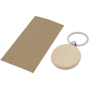 Promotional Round Beech Wood Keyrings with brown envelope by Total Merchandise