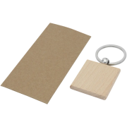 Promotional Square Beech Wood Keyrings with brown craft envelope by Total Merchandise