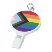 Branded Rainbow Whistles in White with a Keychain Printed in Full Colour by Total Merchandise