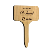 Engraved Bamboo Plant Markers in Caramel colour with logo and name by Total Merchandise