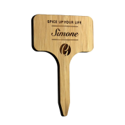 Custom engraved Bamboo Plant Markers in Caramel colour with name design by Total Merchandise