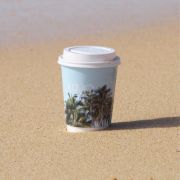 Image of Custom Branded Compostable Paper Cups with Full Colour Image in the Sand