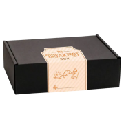 Outside of Branded Breakfast Boxes in Black with full colour printed wrap by Total Merchandise