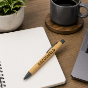 Lifestyle image of the Bowie Bamboo Pens by Total Merchandise