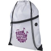Printed Oriole Zippered Drawstring Backpacks with Headphone Slot in White from Total Merchandise