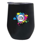 Custom Printed Mobil Reusable Coffee Cups in Matt Black with Full Colour Logo from Total Merchandise