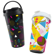 Logo printed Oxy Insulated Metal Coffee Cups available in black and white from Total Merchandise
