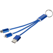 Logo printed Metal 3 in 1 Charging Cable Keyring with a design from Total Merchandise
