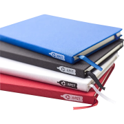 Custom printed A5 rPET PU Notebooks showing all of its available colours
