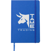 Promotional A5 rPET PU Notebooks in Blue that you can personalise in spot colour print