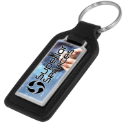 Promotional Emperor Rectangular Leather Keyrings in Black/Silver from Total Merchandise