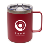 Custom printed Vermeer Metal Travel Mugs in Red with logo design by Total Merchandise