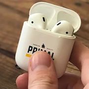 View of our TWS Pro 4 Airbuds in white with the lid open from Total Merchandise