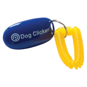 The front of the promotional dog clicker with an example of a company logo from Total Merchandise