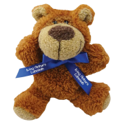 Custom 5-inch buster bear with a bow is spot colour printed by Total Merchandise to show your logo.