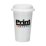 Branded Ceramic Reusable Coffee Cups Printed with a Logo by Total Merchandise