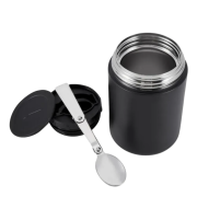 An image of the Duka Insulated Food Flask open with the spoon that comes with it