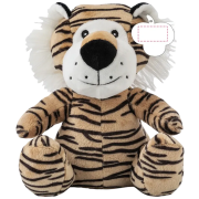 Branded tiger teddy with tag featuring a company logo, by Total Merchandise