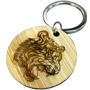 Custom branded Bamboo Keyring with a printed design from Total Merchandise