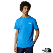 A lifestyle image of The North Face Men's T-Shirt in Supersonic Blue from Total Merchandise