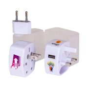 Promotional 5-in-1 Travel Plug in White printed with a company logo from Total Merchandise