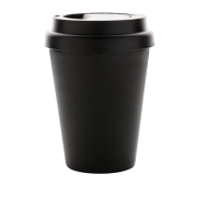 Promotional Reusable Double Walled Coffee Cup with a printed design from Total Merchandise - Black