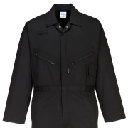 A zoomed-in image of the Portwest Knee Pad Coverall in black to show the details of the coverall