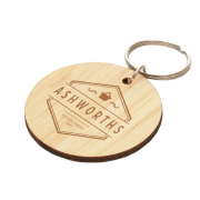 Promotional Circular Bamboo Keyrings printed with your logo from Total Merchandise